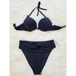 Women's Victoria's Secret High Waist‎ Cheeky Bottoms L Swimsuit Black NWT